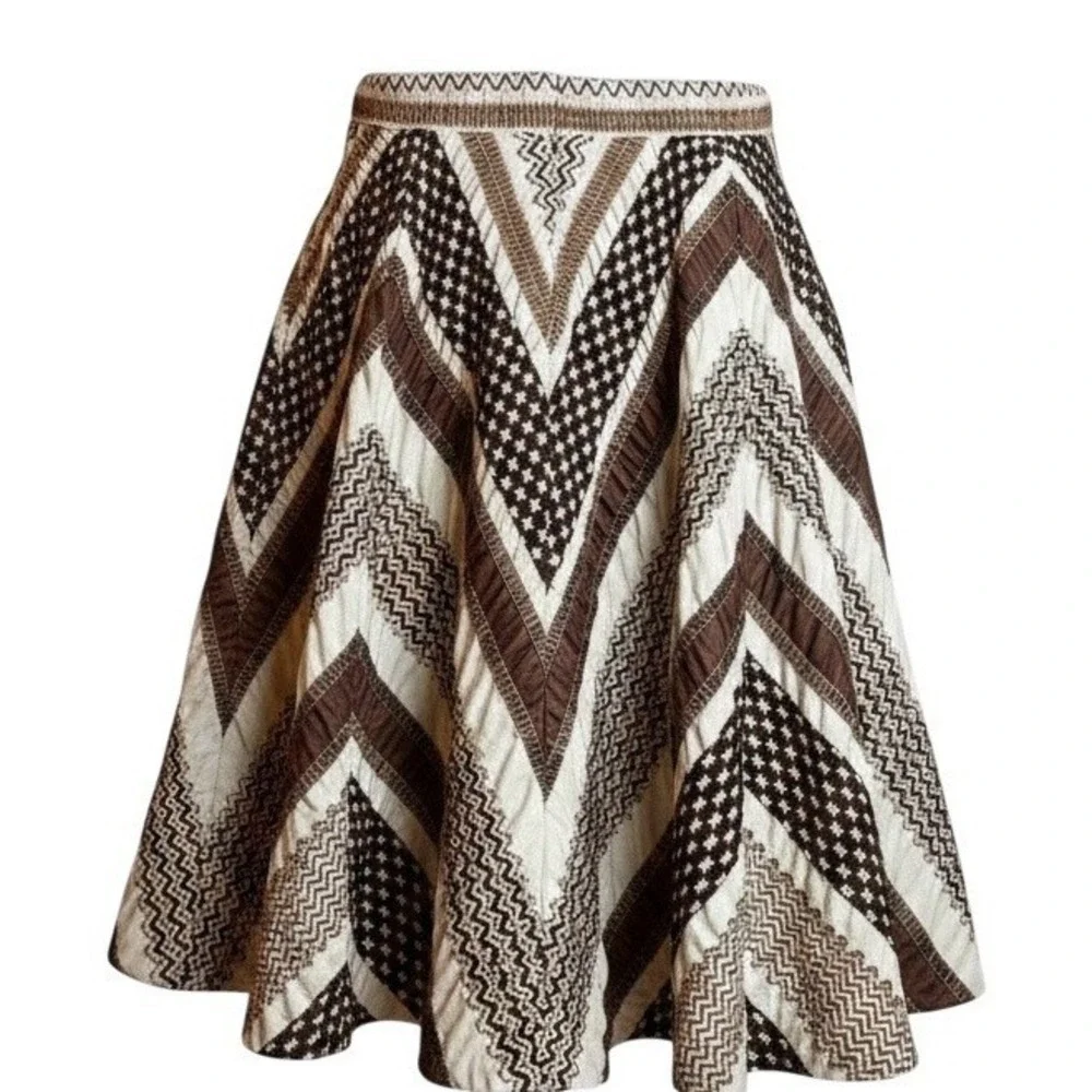 Vintage Gerd Inez Embroidered Chevron Midi Skirt EU 38‎ US 4 Scandinavian